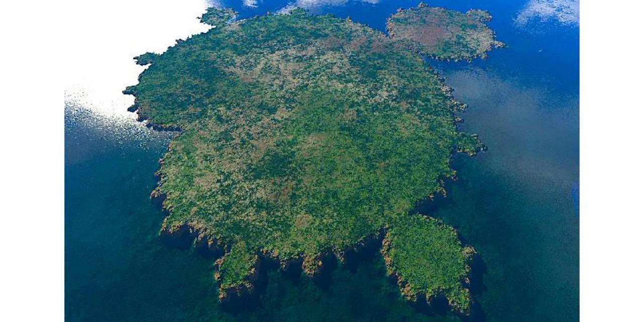 Mandelbrot set rendered as an island with Terragen, a fractal landscape generator.  Source: http://bit.ly/1iaHGBh http://t.co/56subrCGOT