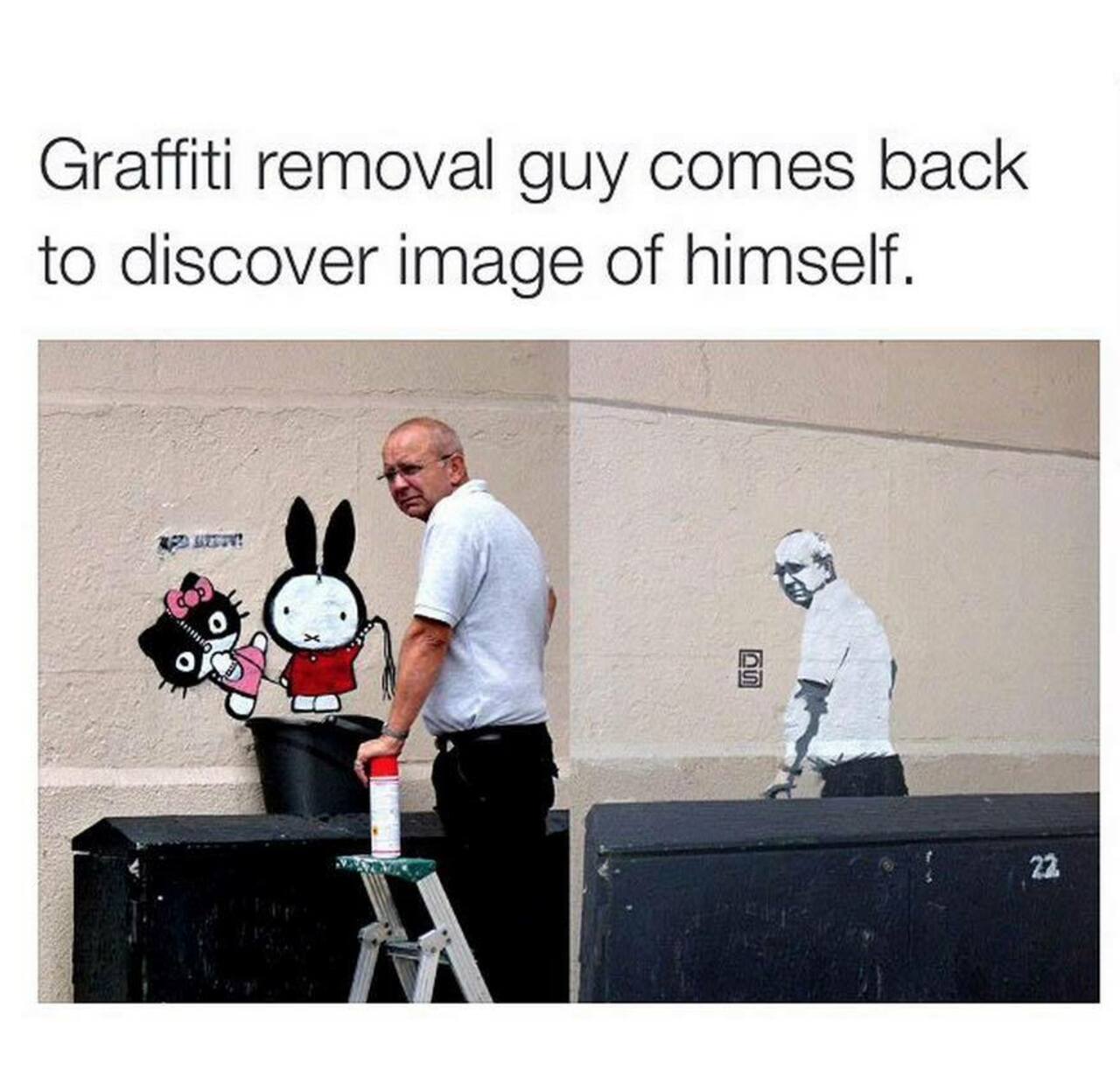 RT- Haha @BoyfromtheCrowd Graffiti removal man comes back to find a graffiti of himself, #graffiti #streetart http://t.co/B0MPcgH0fz