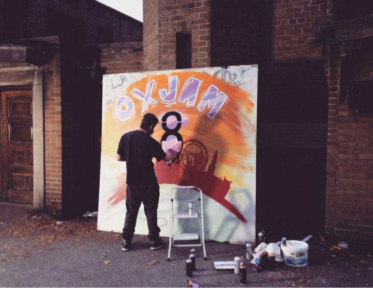 Can you guess what it is yet? Pij is hard at work on his #graffiti piece for #OxjamMCR! #streetart #Chorlton http://t.co/lwqqKuEytg