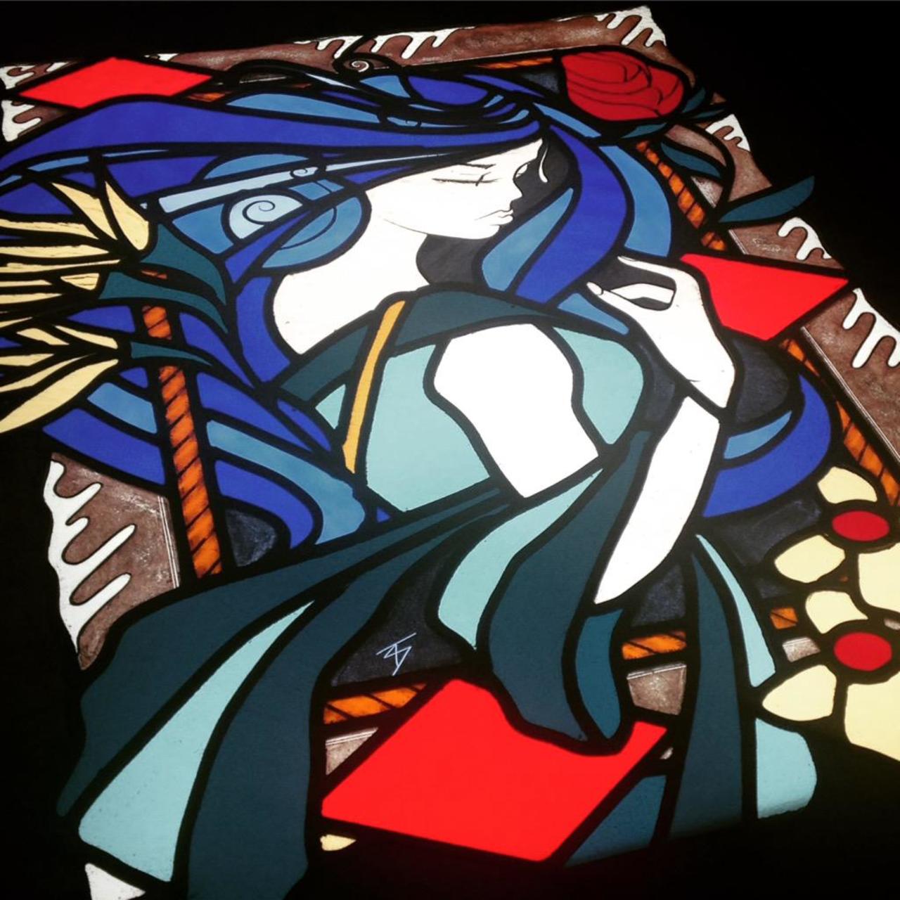 Ink Nouveau Stained Glass coming on strong in collaboration with Tom Spencer #monikerartfair #graffiti #streetart http://t.co/U2Ufbb2qgP