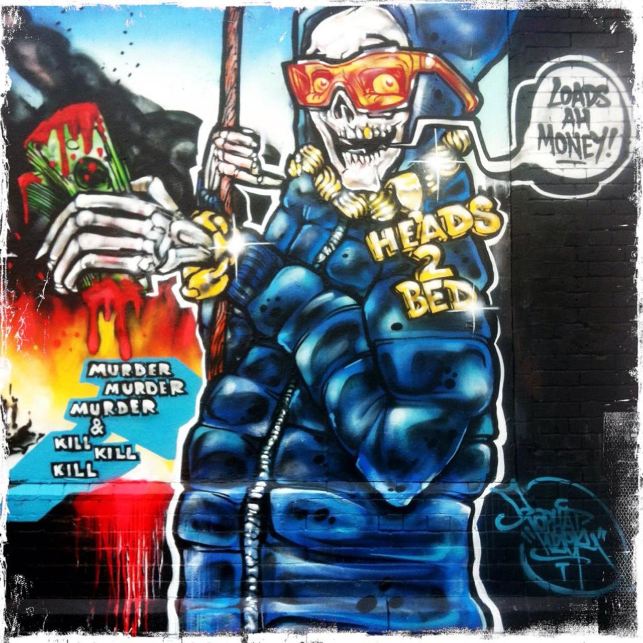 Murder Murder Murder - @tizerone with at the Shoreditch Art Wall #shoreditchcurtain #streetart #graffiti http://t.co/mHFqfm3TUB