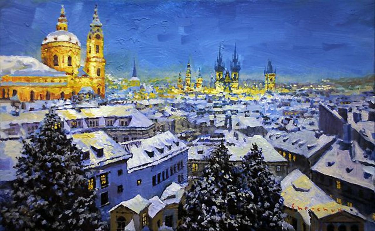 Yuriy #SHEVCHUK, "PRAGUE AFTER SNOWFALL" #art #artwit #iloveart #artist #YuriyShevchuk #prague #twitart #winter https://t.co/urxuDak48V