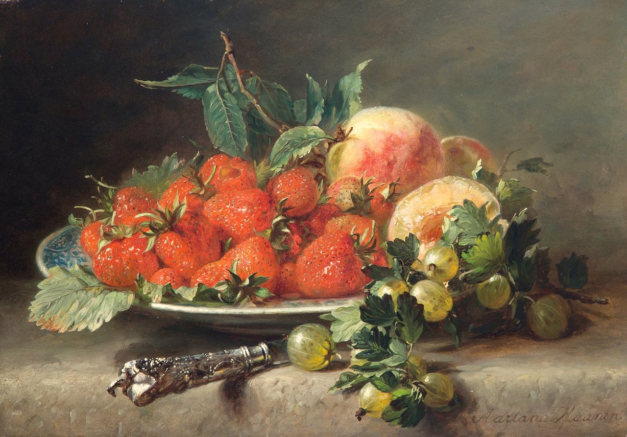 RT @LambersAlie: Stille Life with  Strawberries  and Gooseberries  by Adriana  Johanna  Haanen   19 th Century   1814-1895. https://t.co/2Ql2plFBGe