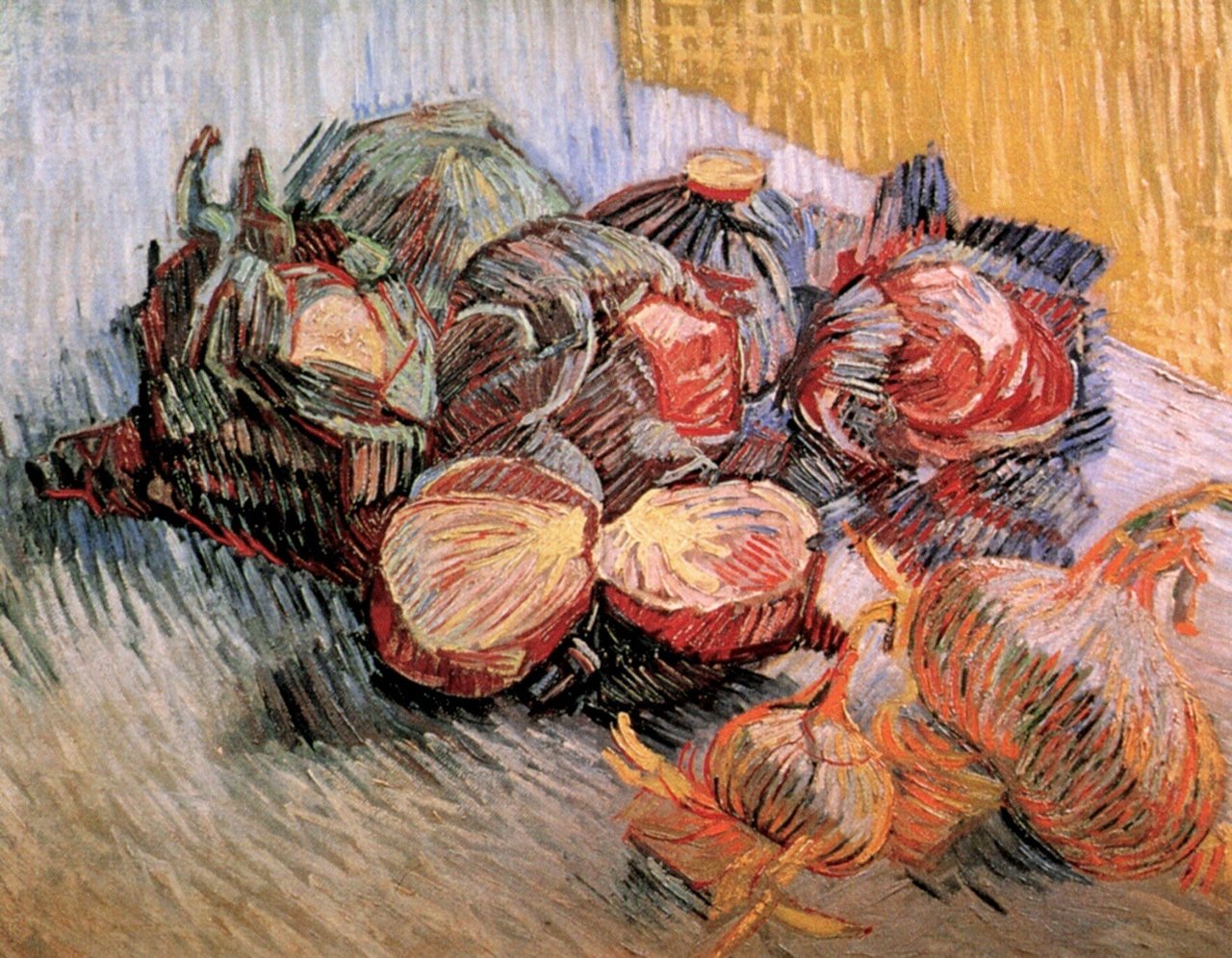 VAN GOGH, "STILL LIFE WITH RED CABBAGES AND ONIONS 1887 #art #arttwit #twitart #vangogh #artist #iloveart #artlover https://t.co/lY3Neh4lNP