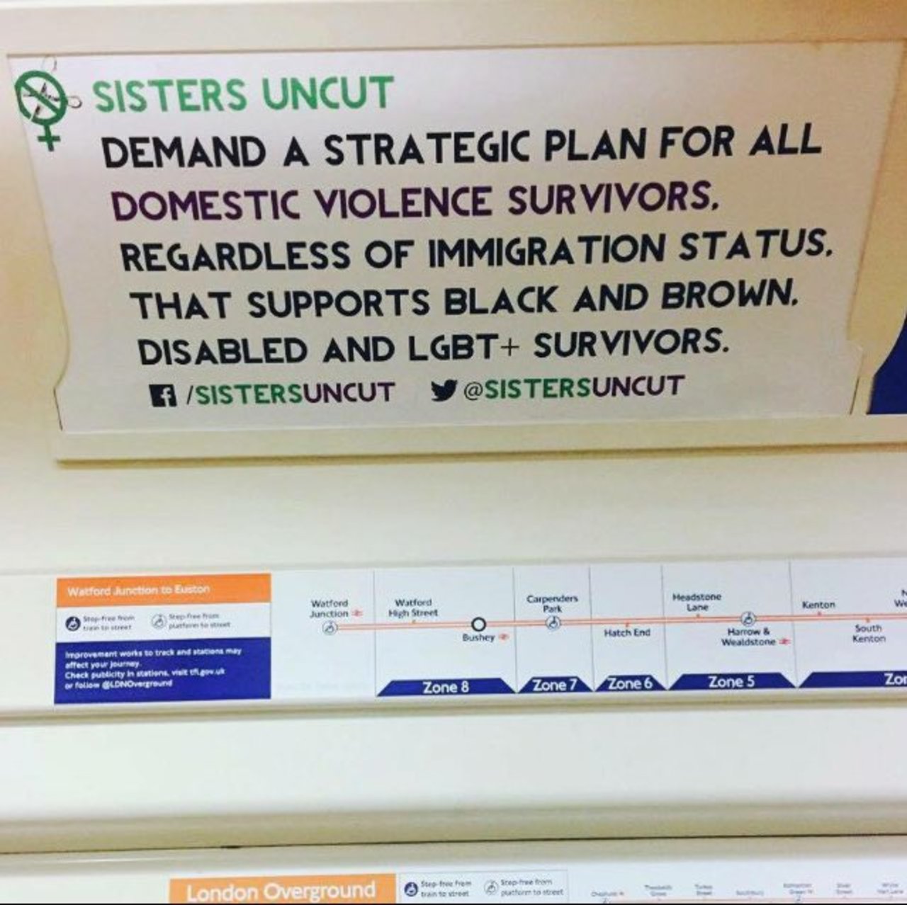 Oh look! It's @SistersUncut on the trains. #streetart https://t.co/vQRCC3lmiT