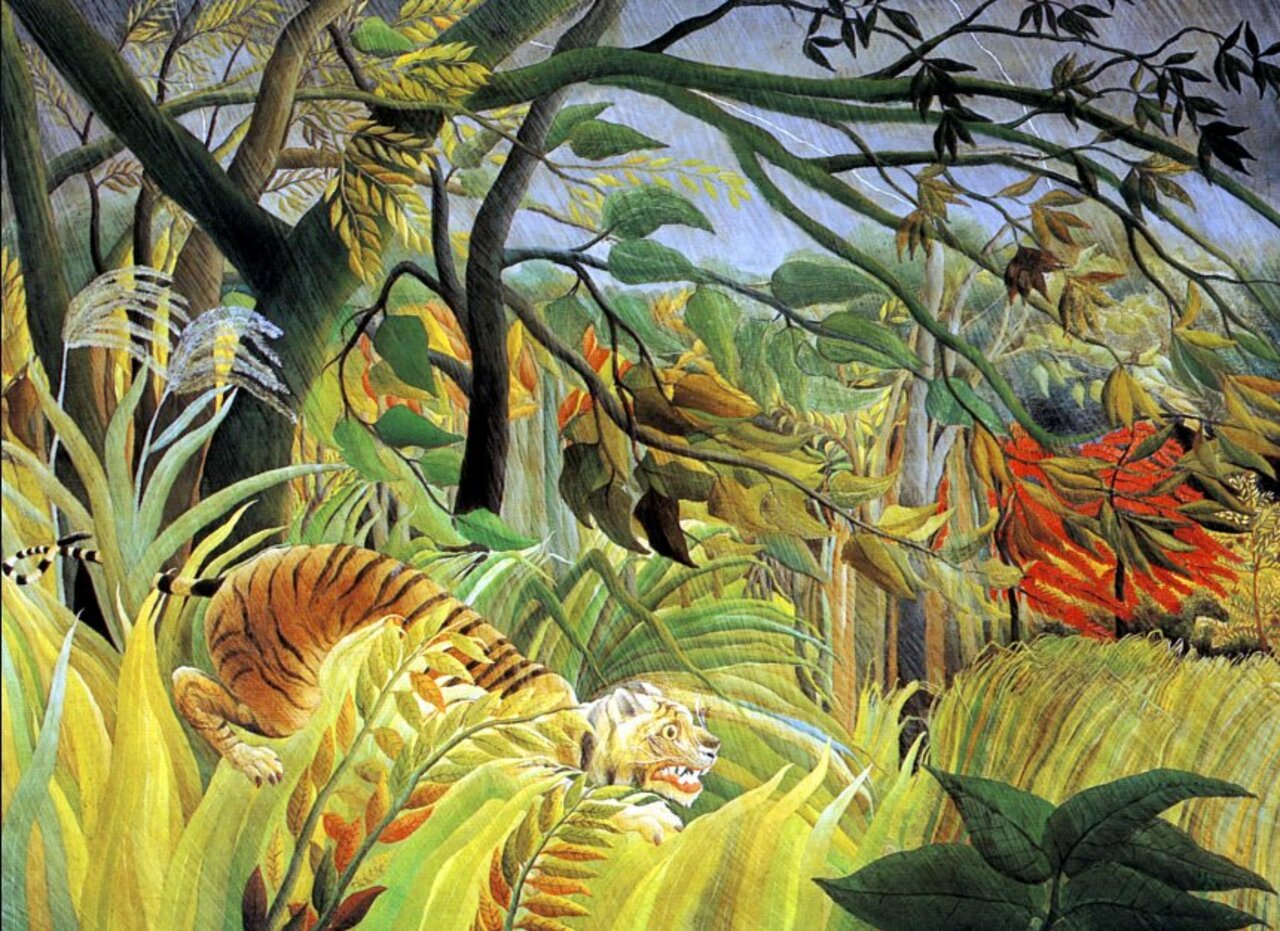 French painter Henri Rousseau finished his famous oil on canvas 'Tiger in a Tropical Storm (Surprised!) in 1891. https://t.co/FV2RiVwZmG