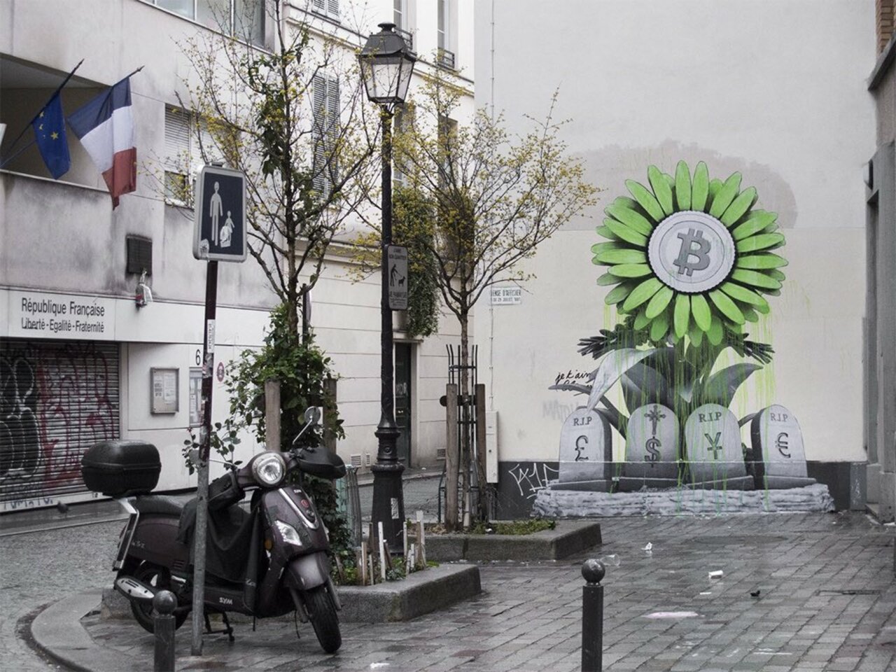 Beautiful #crypto / #bitcoin art in #Paris on 12.02.18 by Ludo. Titled 'RIP banking system' ❤️ #cryptotwitter #dyingfiat #money #powertothepeople #art #graffiti https://t.co/amvMerr5TI