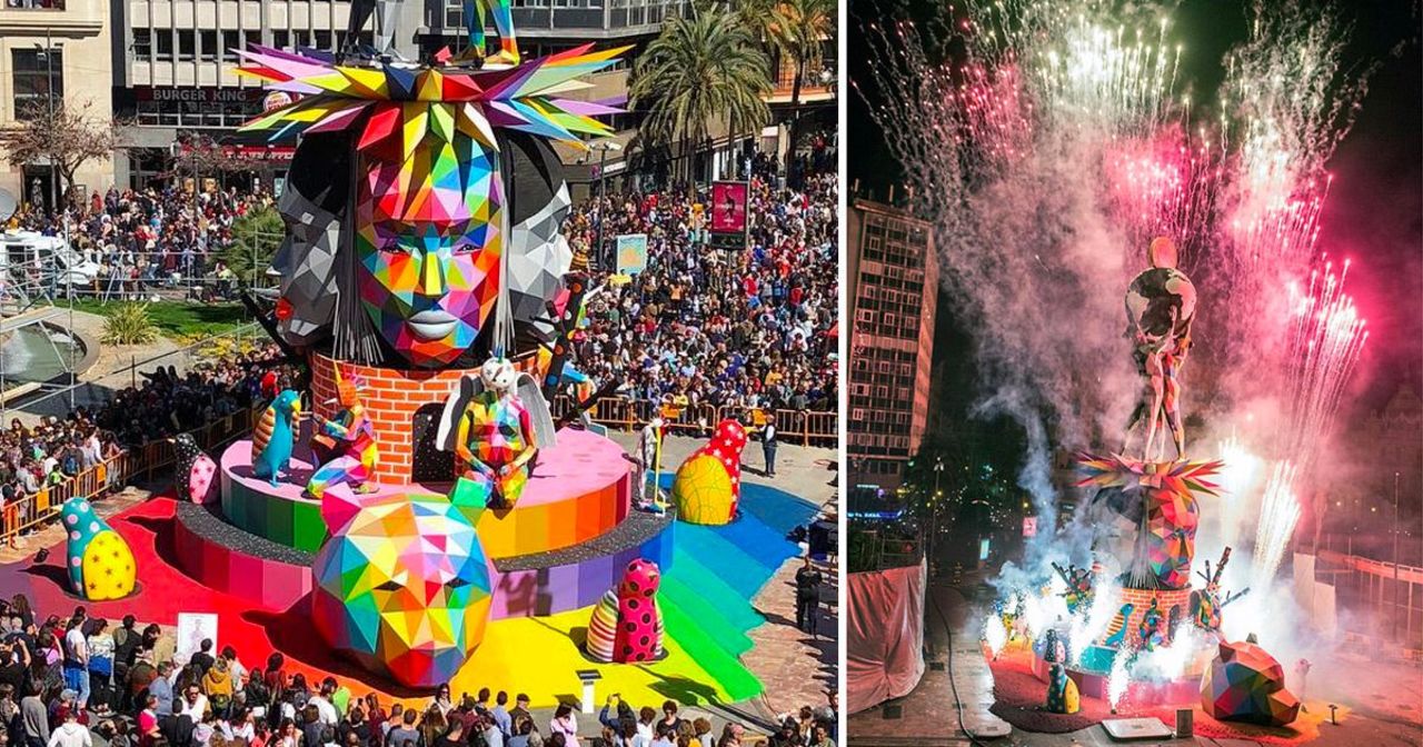 Artist Okuda San Miguel Sets an 82-Foot Sculpture Aflame for the Falles Festival in Valencia #streetart #mural #graffiti #art https://t.co/PzX7q5xyvc