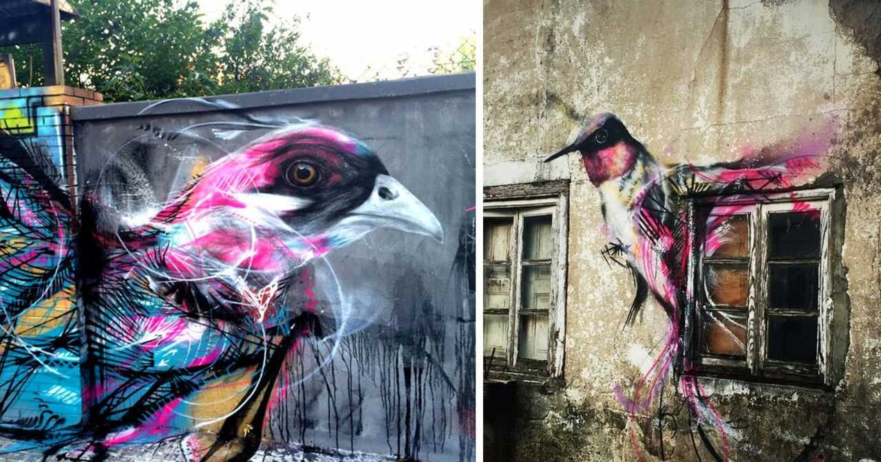 Frenetic Spray-painted Birds by ‘L7m’