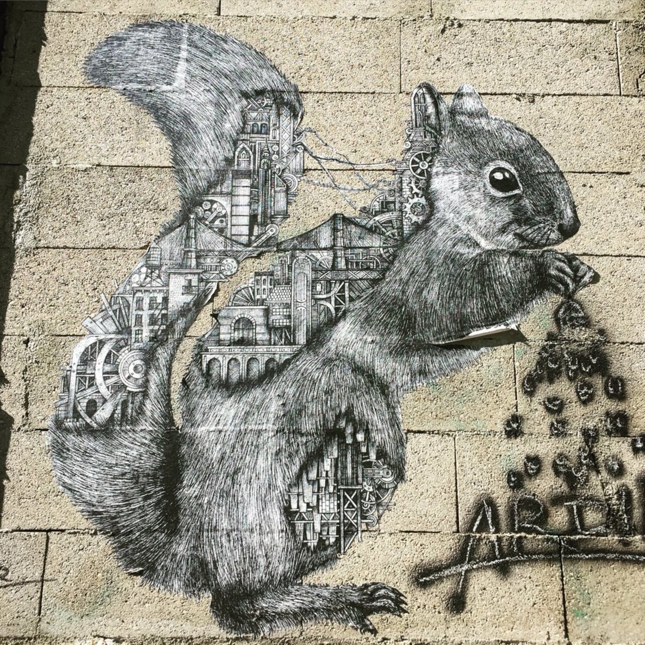 Mechanic squirrel by #ardif #squirrel #streetart #urbanart #graffiti #wall #streetphoto #pochoir #stencil #graffart #spray #bombing #nirindastreet https://t.co/gyykX5eXHJ