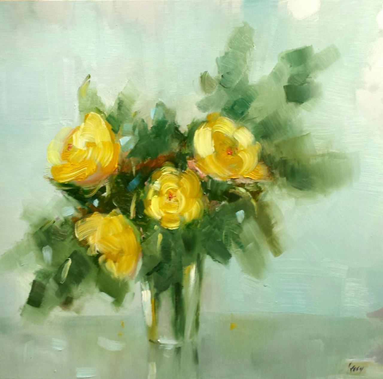 #oil on aluminium. 'Yellow Peonies in a glass' #stillLife #florals #painting #art http://t.co/XnyYrGkEv7