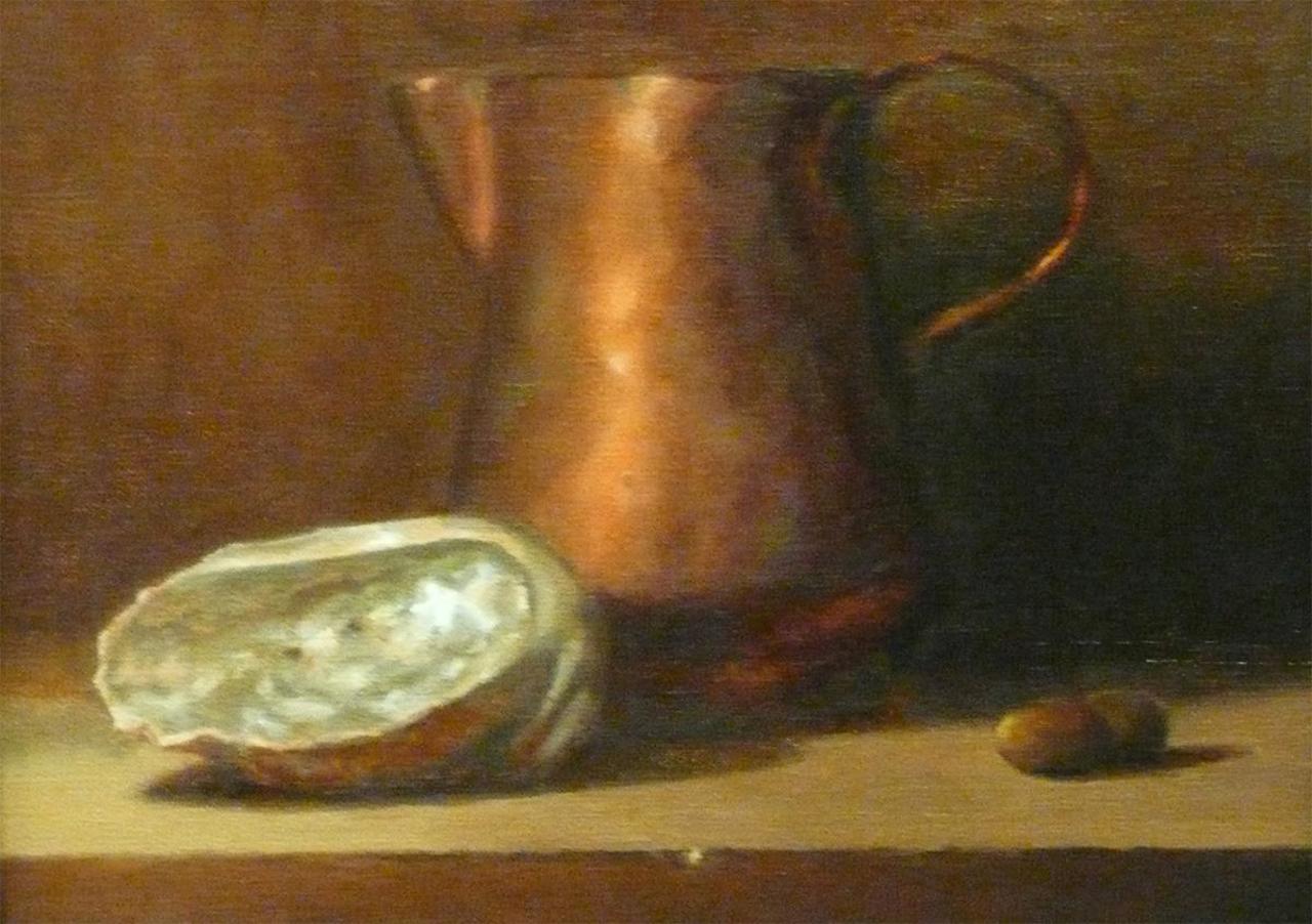 "Copper Pitcher, Abalone and Nutmegs," oil on linen, 9"x12" #oilpainting #art #stilllife #atelier http://t.co/cF13H0MgtM