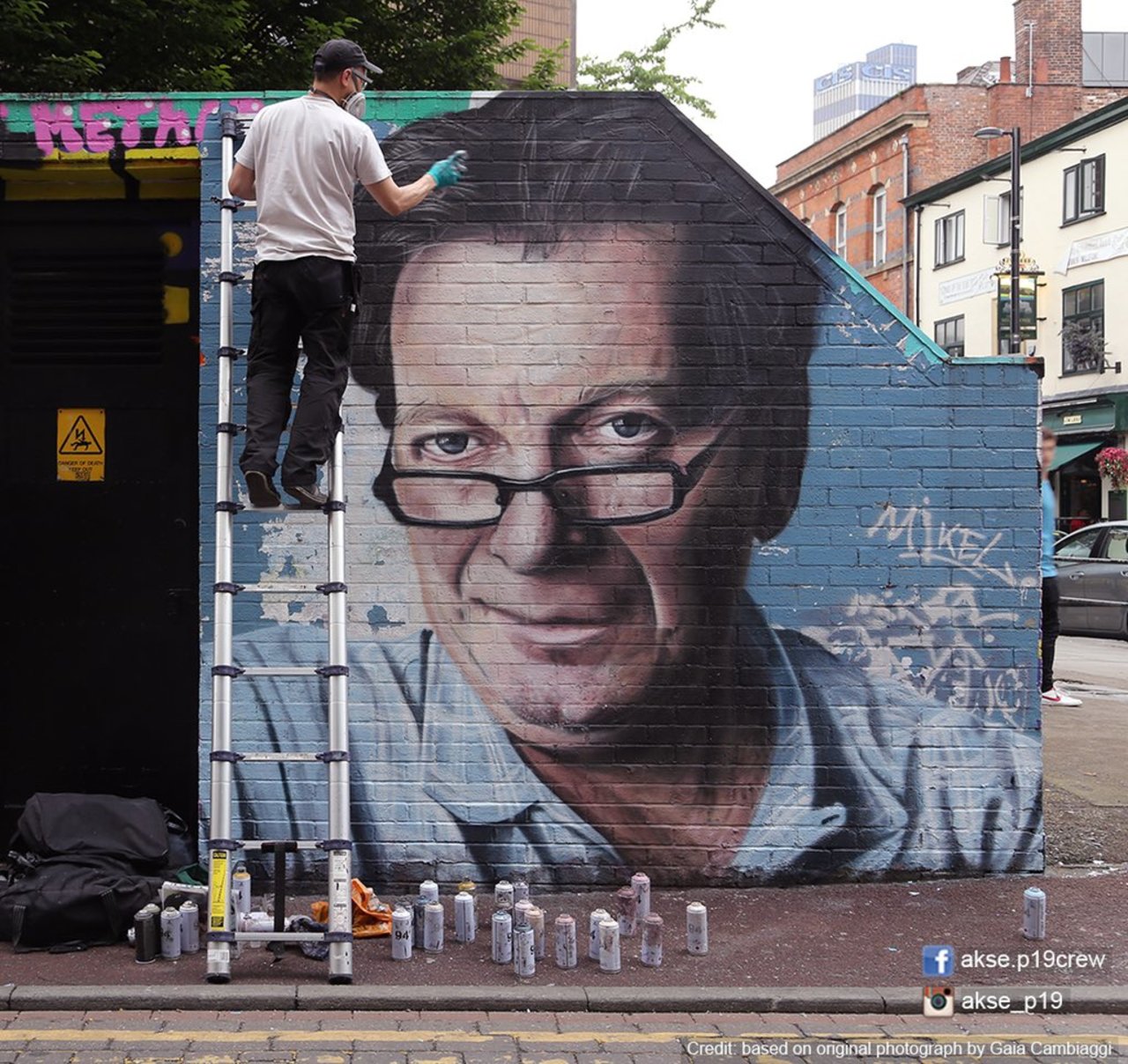 Wip portrait of #tonywilson aka Mr Manchester on Tib street in #northernquarter NQ #akse #p19 #mcr #graffiti #art #streetart #hacienda #fac51 #factoryrecords #manchester https://t.co/jPFBQdCPc0