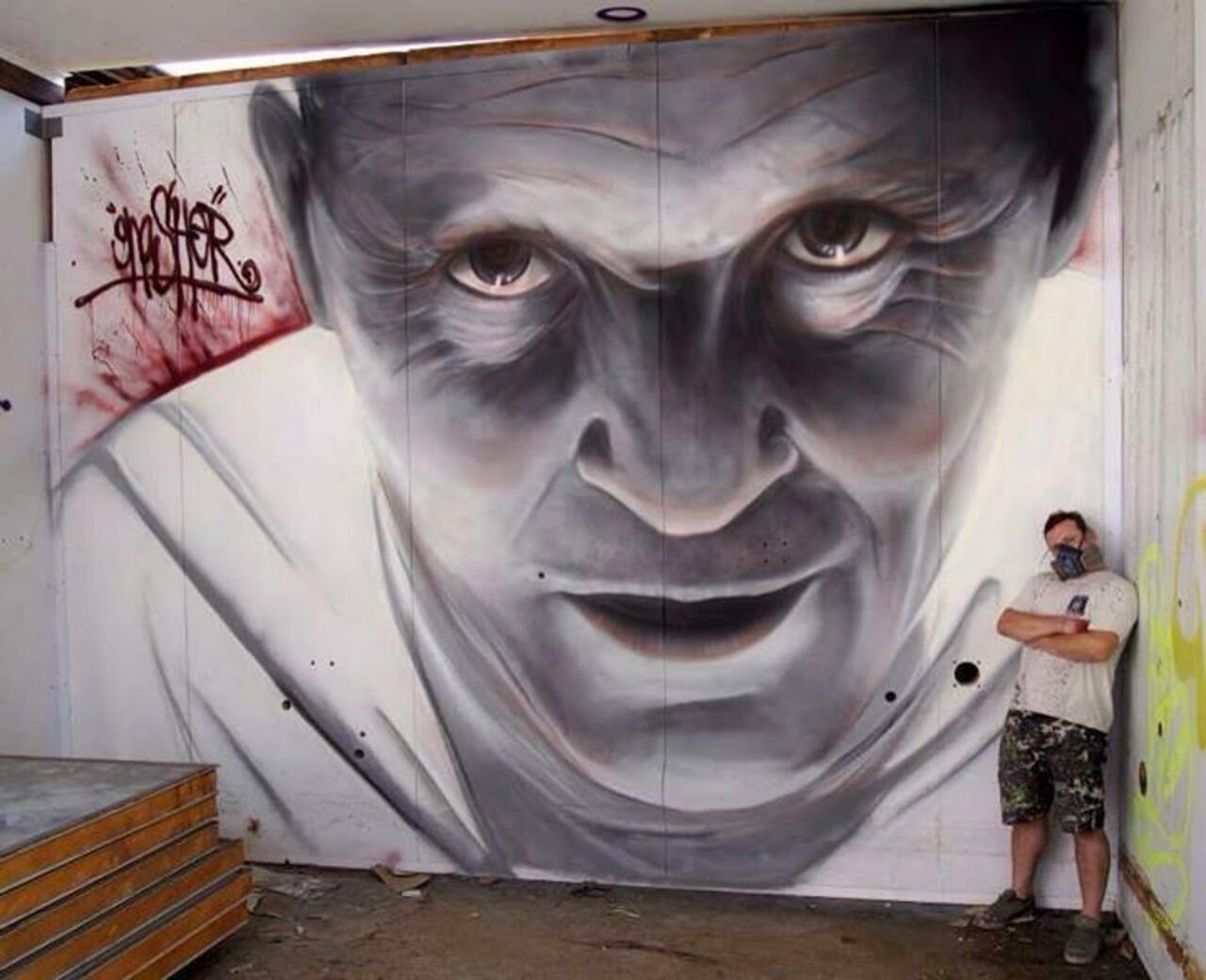 Artist @GnasherMurals new awesome Street Art portrait of Hannibal Lector #art #graffiti #mural #streetart http://t.co/lZuxdkKS4h