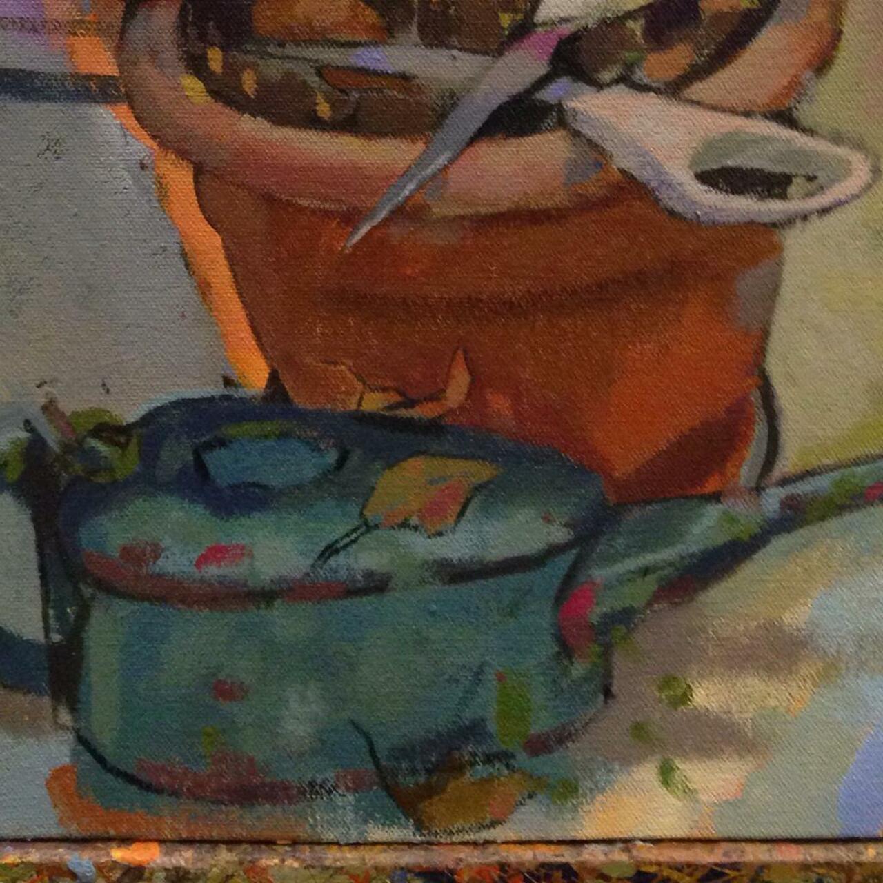 Crop of a recent still life. Oil lamp and scissors. #art #stilllife #painting #colour http://t.co/mHAeCWCPoS