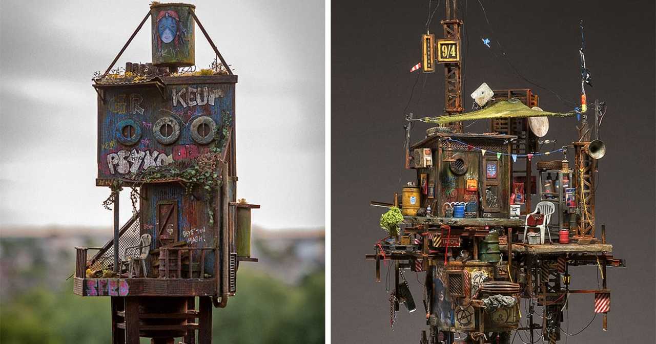 Graffiti-Laden Shelters Arise From an Uncanny Post-Apocalyptic Universe Crafted in Miniature