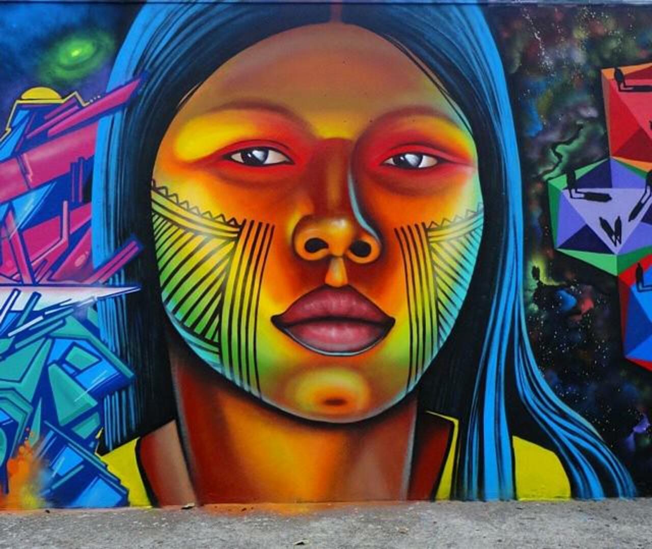 RT @oxElle: Artist ShalakAttack beautiful & colourful #StreetArt portrait in Brazil 
#art #graffiti #mural #streetart http://t.co/EEh3eLexji