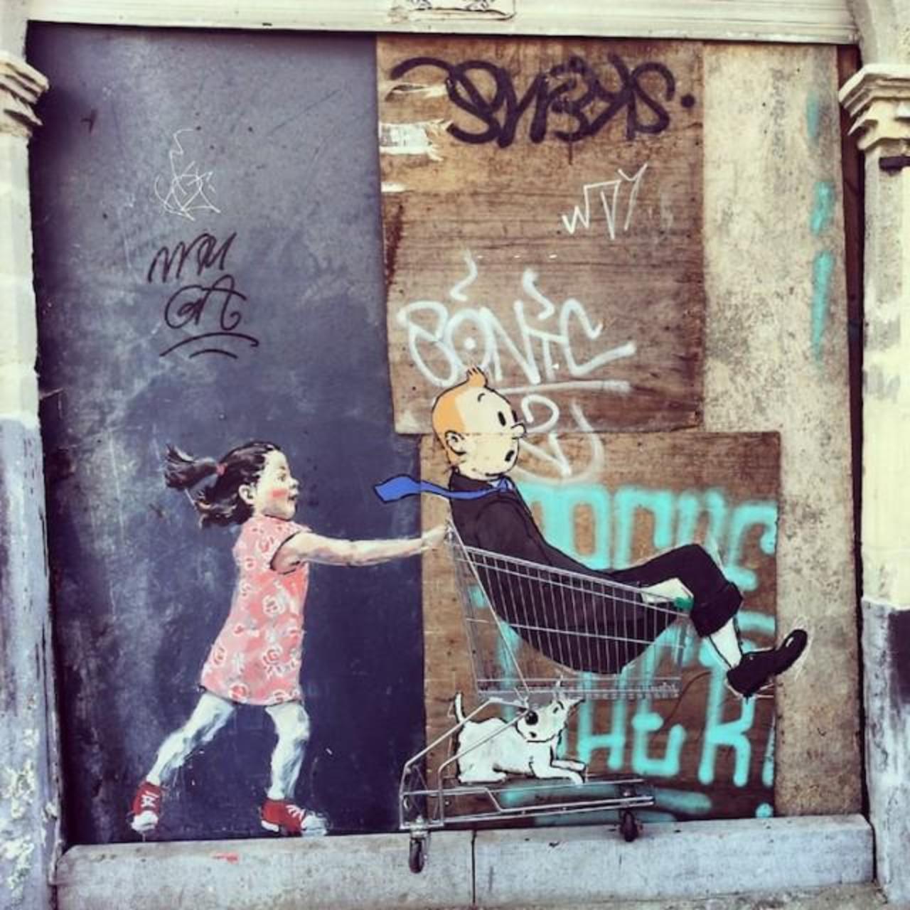 "@5putnik1: Pushing Tintin & Snowy • #streetart #graffiti #tintin #art #funky #dope . : http://t.co/G7o7vjFKC6" by #ernestzacharevic