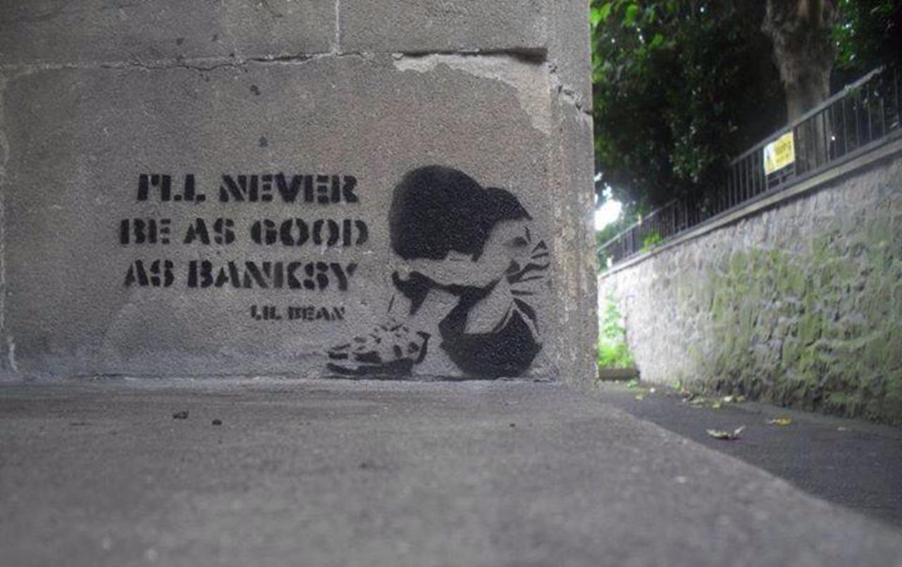 RT@GoogleStreetArt: I'll never be as good as #Banksy 
Street Art by LiL Bean

#art #arte #graffiti #streetart http://t.co/dTkxElbEd2"